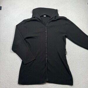 Coolwear Black Ribbed Knit Button Front Cardigan Sweater Top 2X Winter Chic Cozy